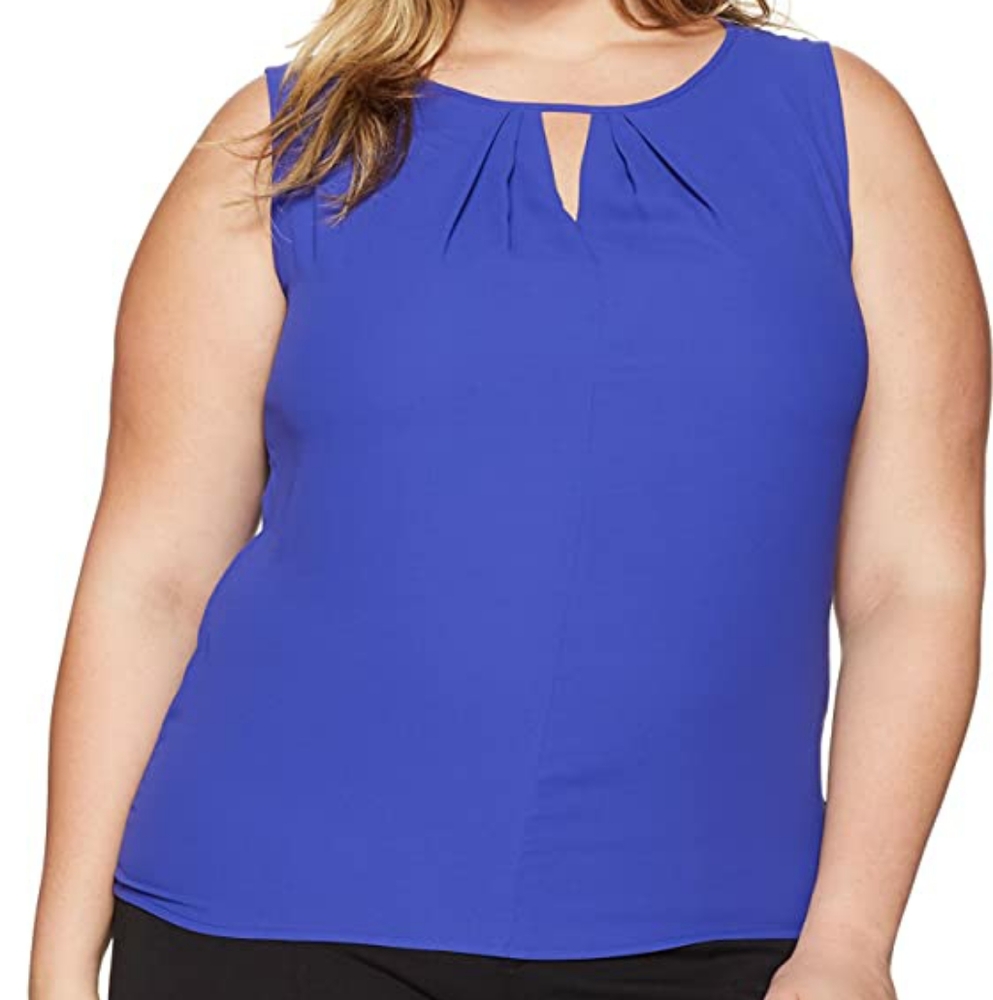 Kasper Blue Sleeveless Keyhole Blouse 1X NWT - Picture 2 of 3